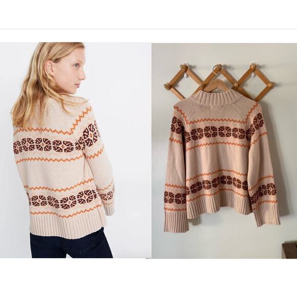 Madewell Pullover Overbrook Fair Isle Mock Neck Wool Blend Alpaca Sweater | XL - Picture 12 of 14